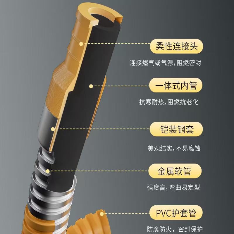 New National Standard Gas Pipe Hose Household Stainless Steel Metal Gas Pipe Natural Gas Connecting Pipe Liquefied Gas Explosion-Proof Pipe