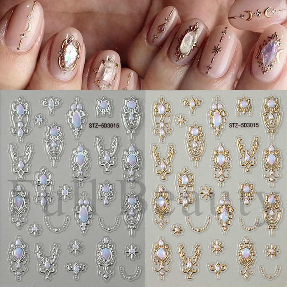 Cross-Border New Craft Nail Art Stickers Ins Embossed Stereo 5D Retro Baroque Palace Style Luxury Nail Stickers