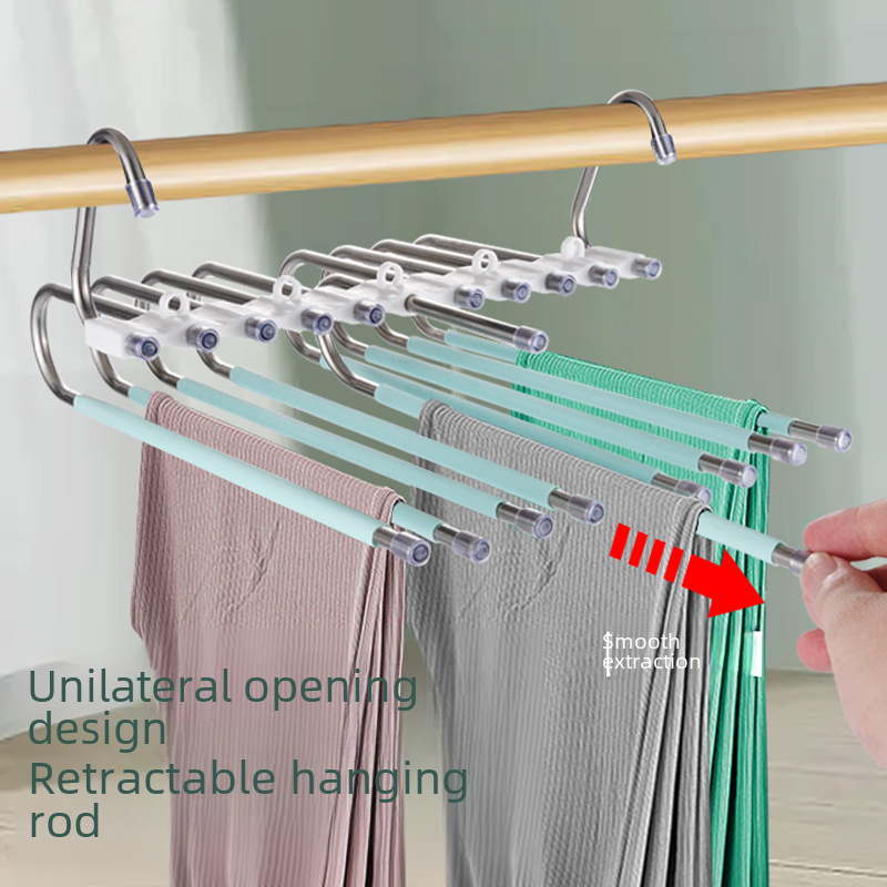 Folding pants rack telescopic multi-functional multi-layer pants rack hook pants rack wholesale stainless steel storage artifact pants rack