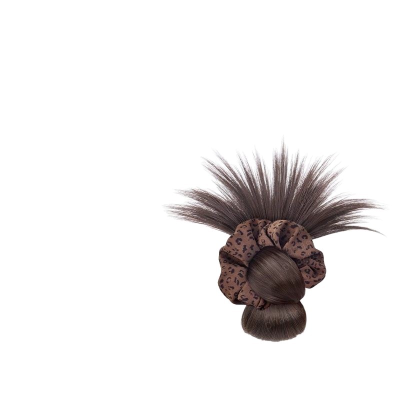 Feather Bun Wig with Claw Clip, Naturally Fluffy Bun, High-End Leopard Print Hair Tie, Low Bun Wig