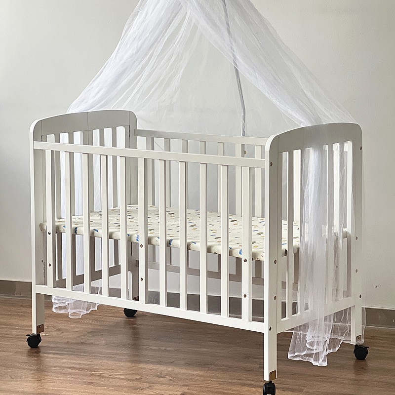 New Crib White Easy to Carry Stowable Bed Modern Simple Baby Bed Adjustable Height with Mosquito Net