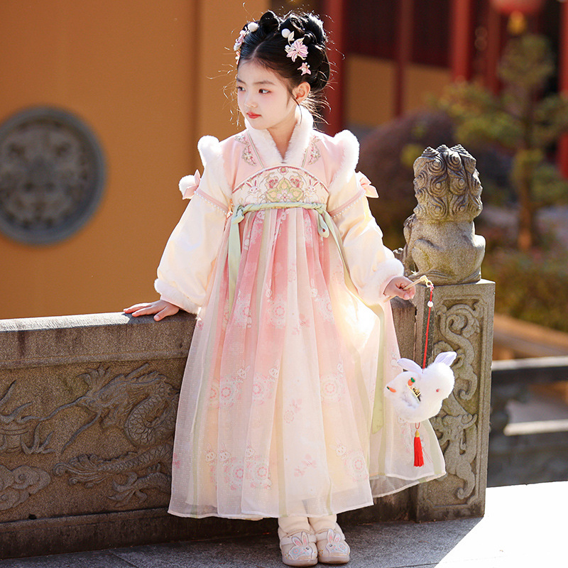 Girls' Hanfu Autumn/Winter New Traditional Chinese New Year Outfit Children's Ancient Style Super Fairy Tang Suit Girl's New Year Dress