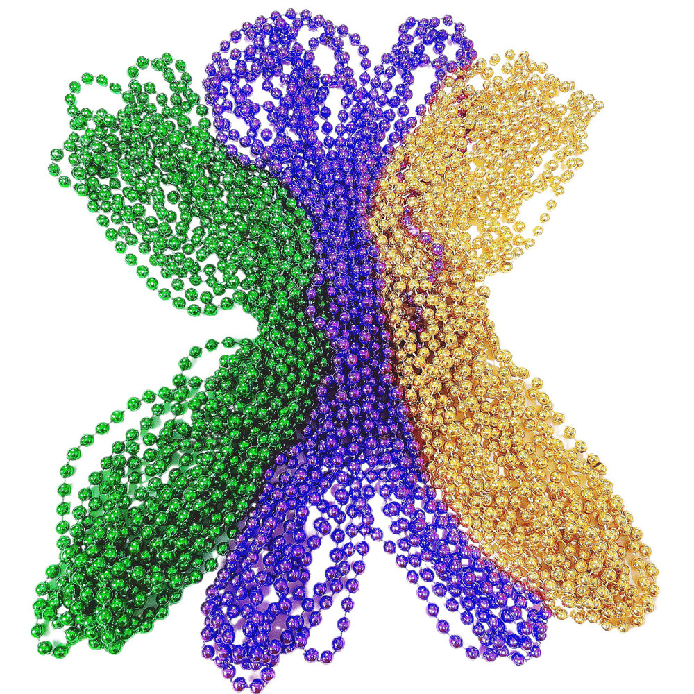 Cross Border Hot Christmas DIY Accessories New Orleans Festival Color Necklace Tricolor Beaded Party Necklace 7mm