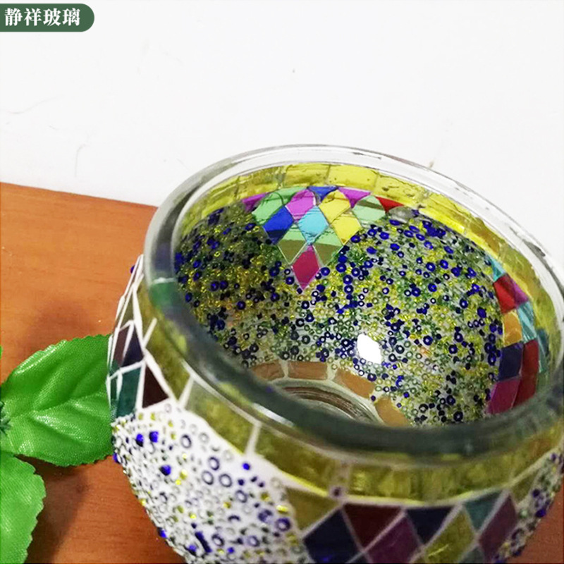 Manufacturer Glass Beads Sunshine Jar Wholesale Holiday Gifts Home Furnishings Glass Mosaic Candle Holder