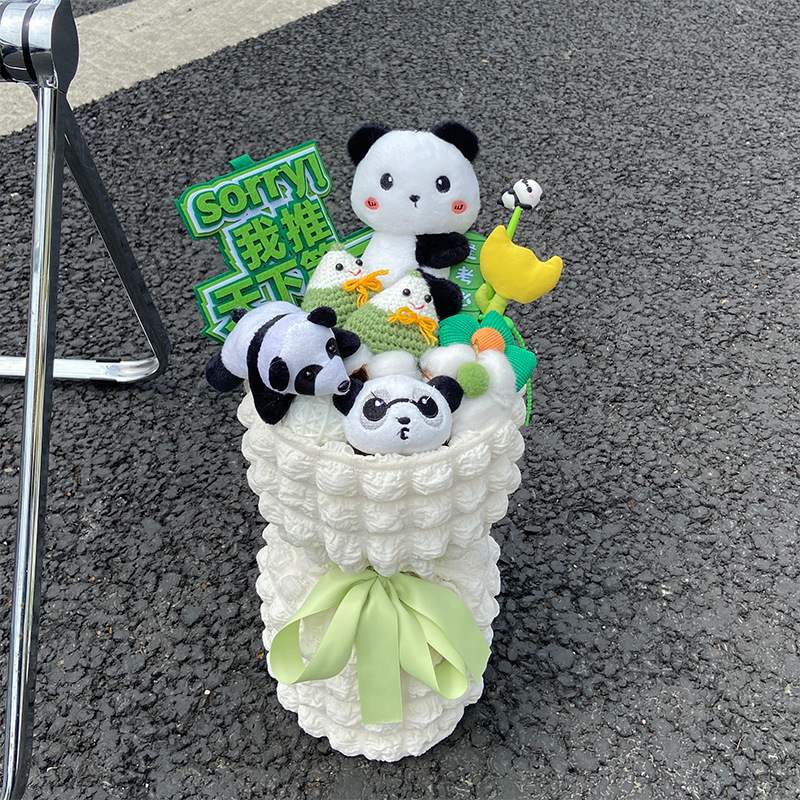 "Panda Plush Toy with Creative Weaving Fruit Blessing Bouquet for Graduation and College Entrance Exam Encouragement"