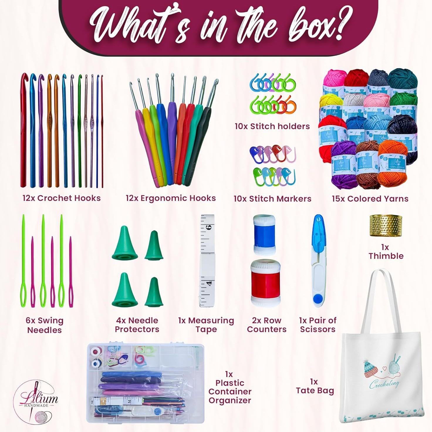 Cross-Border Hot-Selling 73-Piece Crochet Knitting Accessories Material Set 15-Colorful Yarn