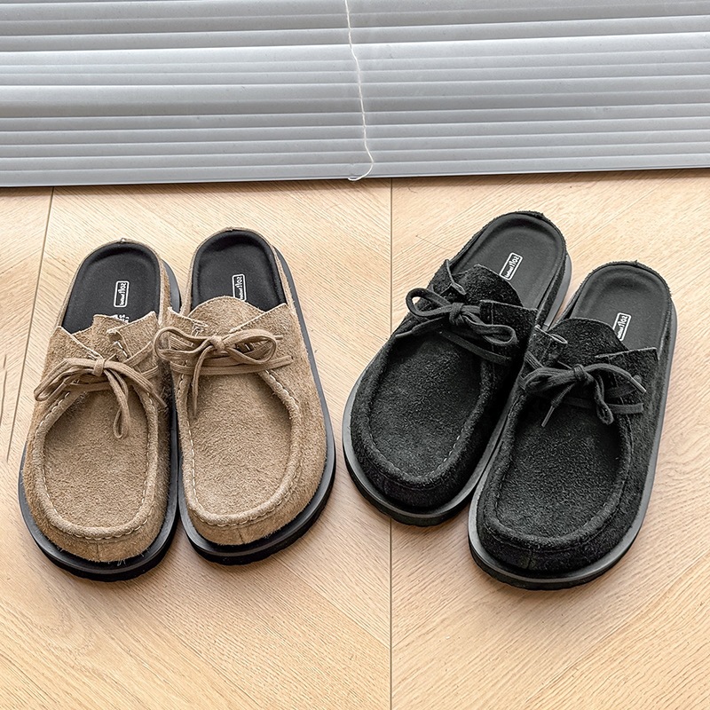 3755 Retro Baotou Birkenstock Shoes Lace-Up Summer Half Slippers for Men and Women Couples Cowhide Shoes