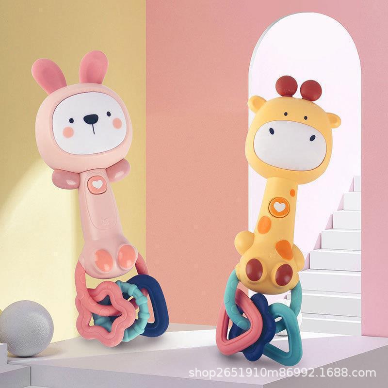Cross-Border Baby Rattle Light Music Cartoon Teether Rhythm Stick Hand Soothing Bb Stick Music Toy Rattle