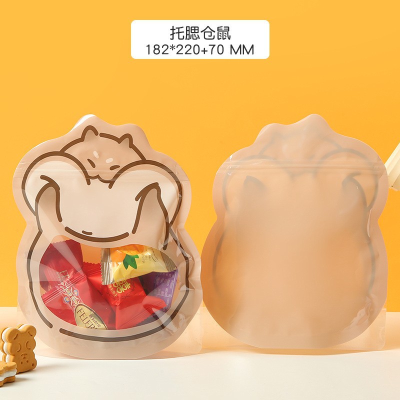 Cute Cartoon Animal Snack Bag Food Self-Standing Ziplock Bag Cookie Candy Gift Packaging Seal