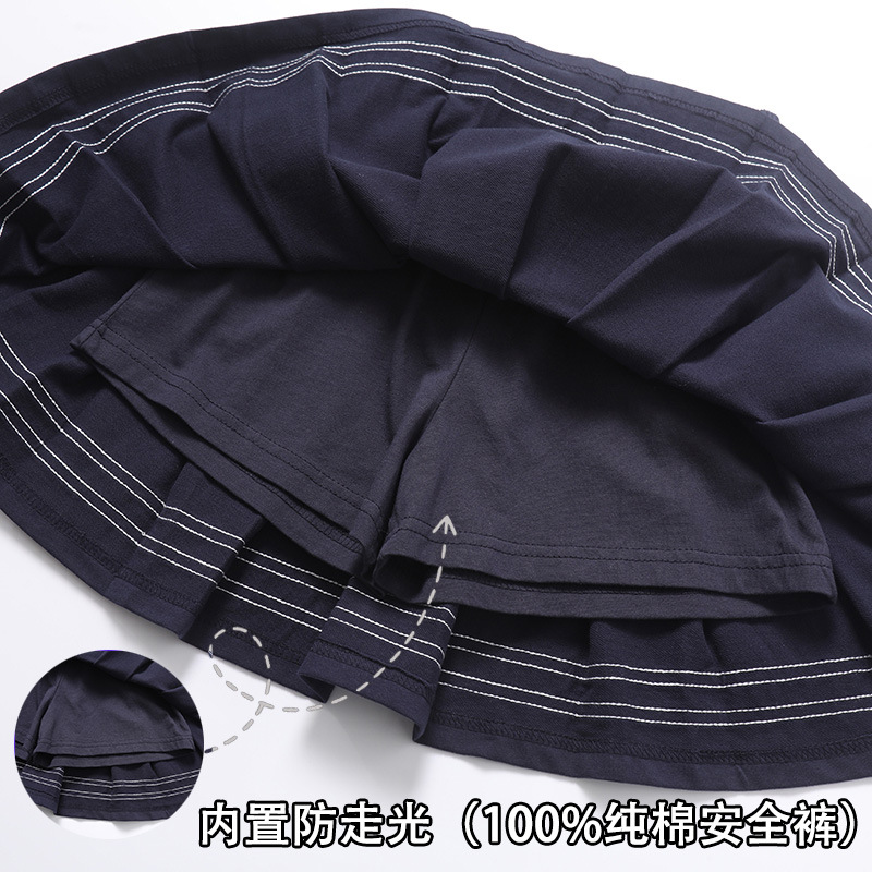 Girls and Kidsren Navy Pleated Skirt Pure Cotton Medium and Large Kidsren Summer Short Skirt Primary School Students Versatile Preppy Style Skirt