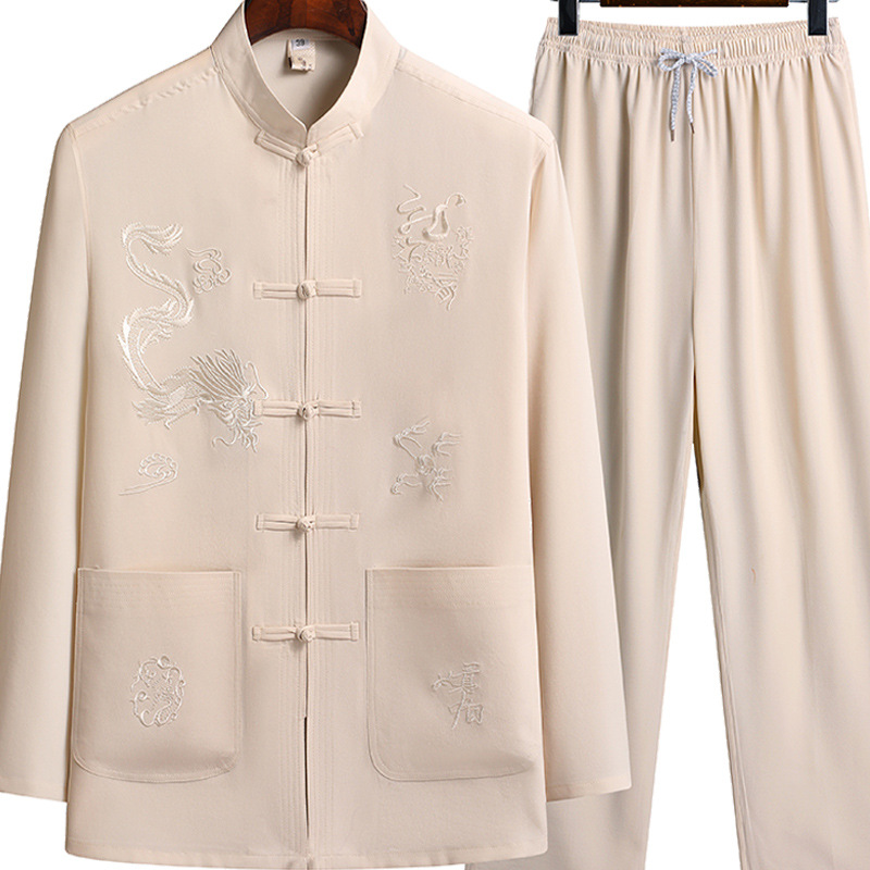 Direct selling middle-aged dad suit leisure middle-aged and old men's spring and autumn summer Chinese style grandpa long sleeve Tang suit