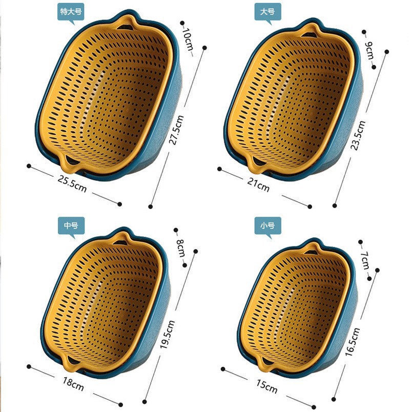 Double-layer Drain Basket, Vegetable Basin, Kitchen, Living Room, Household Multi-functional Fruit Plate, Vegetable Basket, Six-piece Set/eight-piece Set