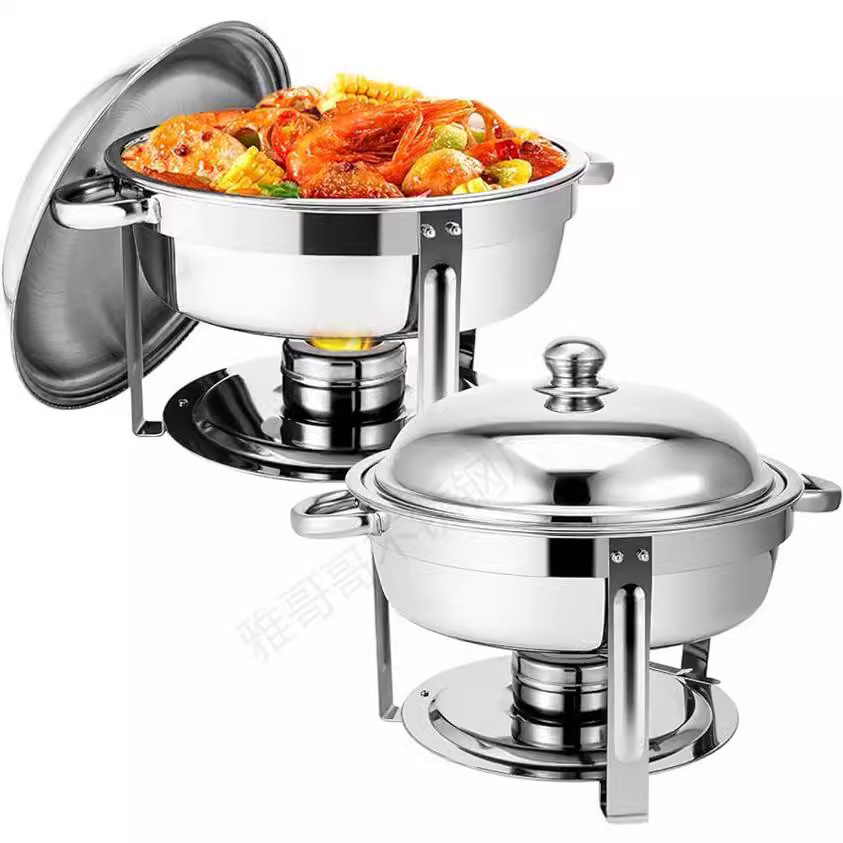 Cross-Border Supply Stainless Steel Buffet Stove Hotel Insulation Stove Restaurant Golden Round Alcohol Stove Food Heater