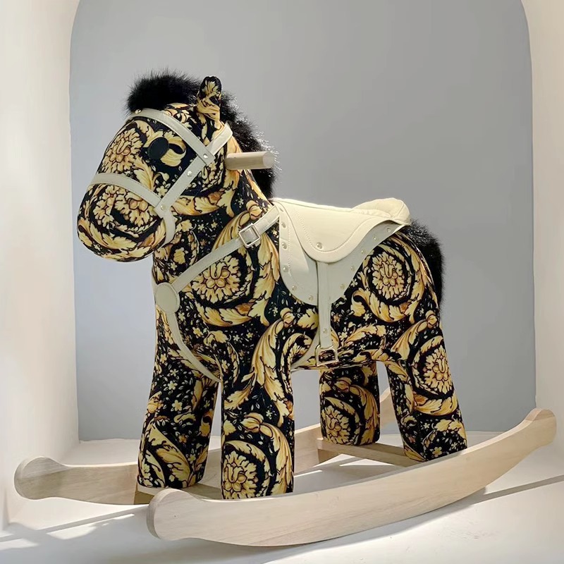 Ride Cartoon Pony Stool with Wheels Wool Rocking Horse Internet-popular Creative Children's Toy Pulley Animal Chair