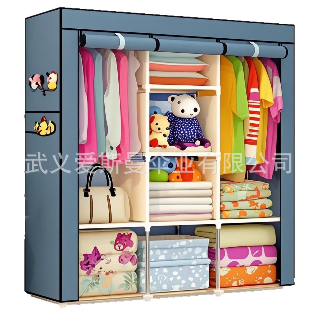 Simple Wardrobe Home Installation-free Non-woven Steel Tube Wardrobe Dustproof Clothes Hanger Student Dormitory Bedroom Clothes Storage
