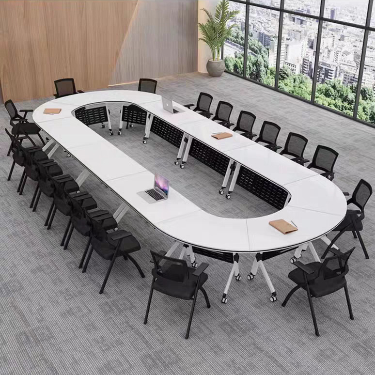 Folding Training Table and Chair Set, Movable Office Desk, Strip Table with Wheels, Conference Table, School Training Institution Desk