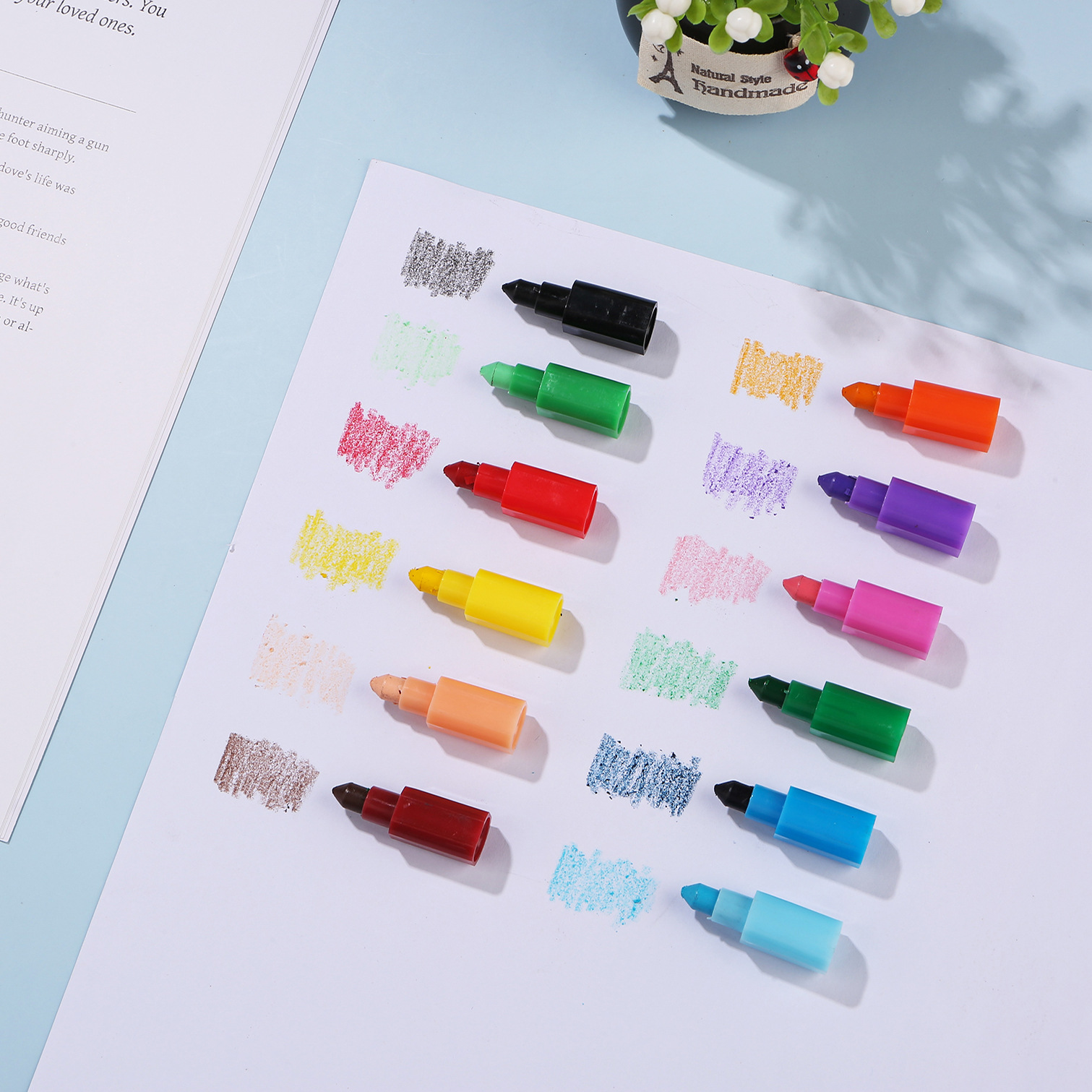 12-Color Multi-Section Splicing Building Block Crayons Student Art Oil Pastel Painting Graffiti Crayons Plastic Colored Crayons