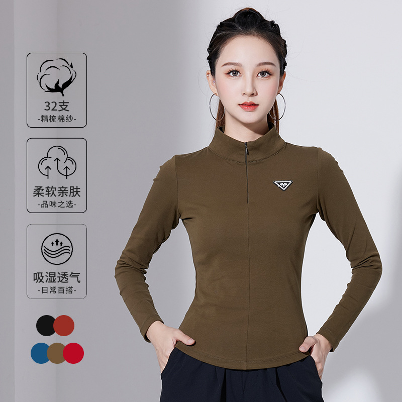 Tingziqi autumn and winter square dance clothing new half zipper top fried street Internet Celebrity Slim bottoming shirt group Sports