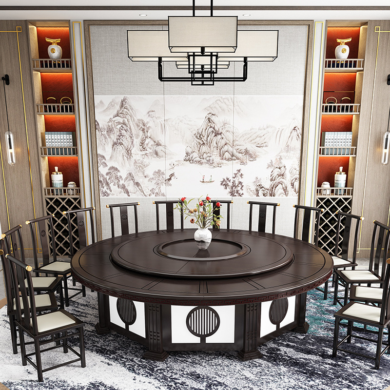 Большой круглый стол для отеля, электрический обеденный стол, банкетный ресторан, автоматический поворотный стол из массива дерева для 16 человек