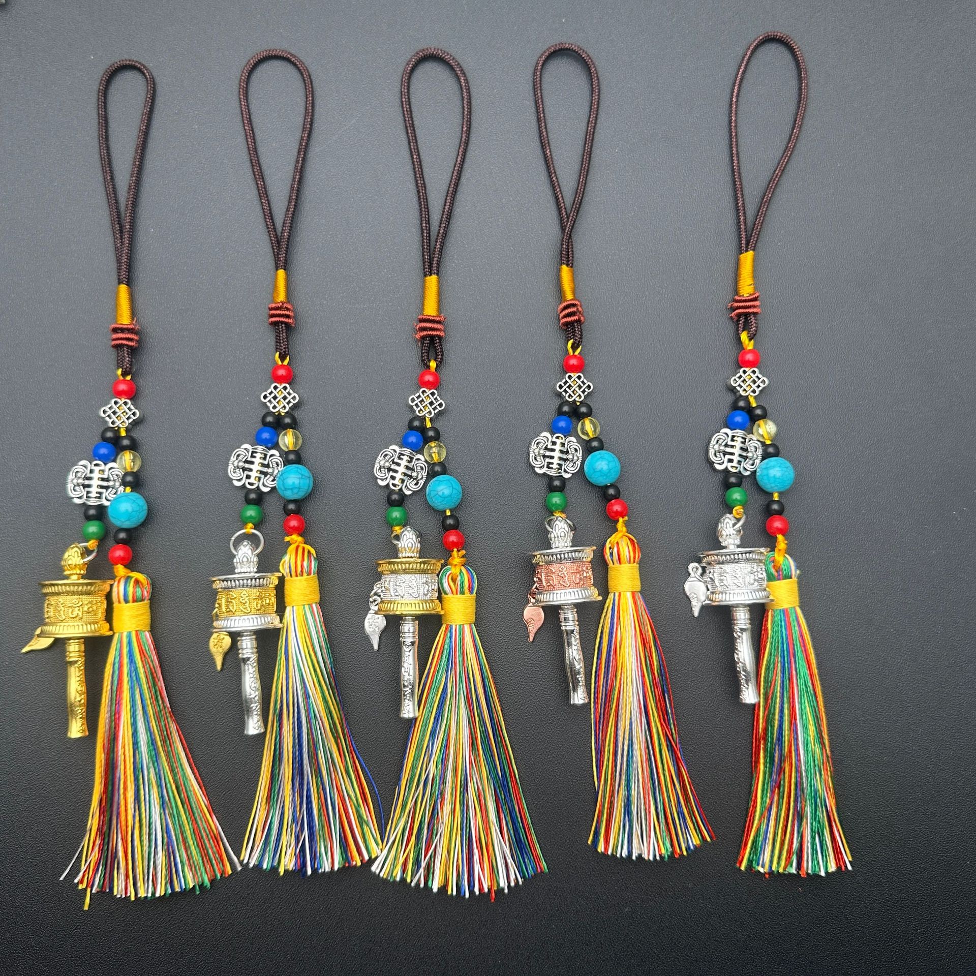 Xizang Prayer Wheel Bag Pendant Six-Character Mantra Surangama Mantra Tassel Car Zen Instrument Alloy Material Rotating