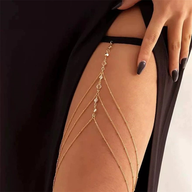 Европейская и американская кросс-бодрящая новая горячая распродажа многоцепочная цепочка для ног золотая сексуальная цепочка для бедра женская бриллиантовая многоуровневая бусина цепочка для тела