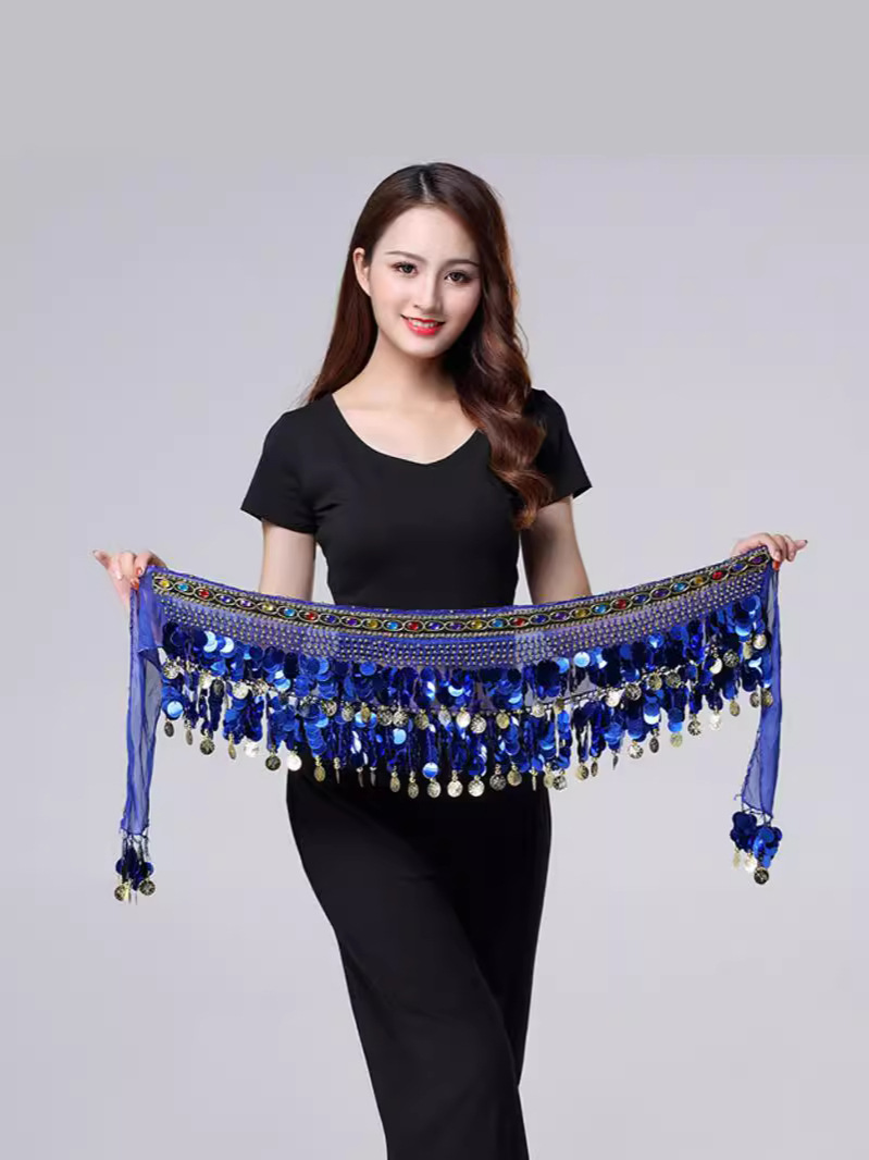 Belly Dance Waist Chain Halloween Sequins Tassel Hip Towel Color Sequins Waist Towel Gong Coin Diamond Waist Seal Belt