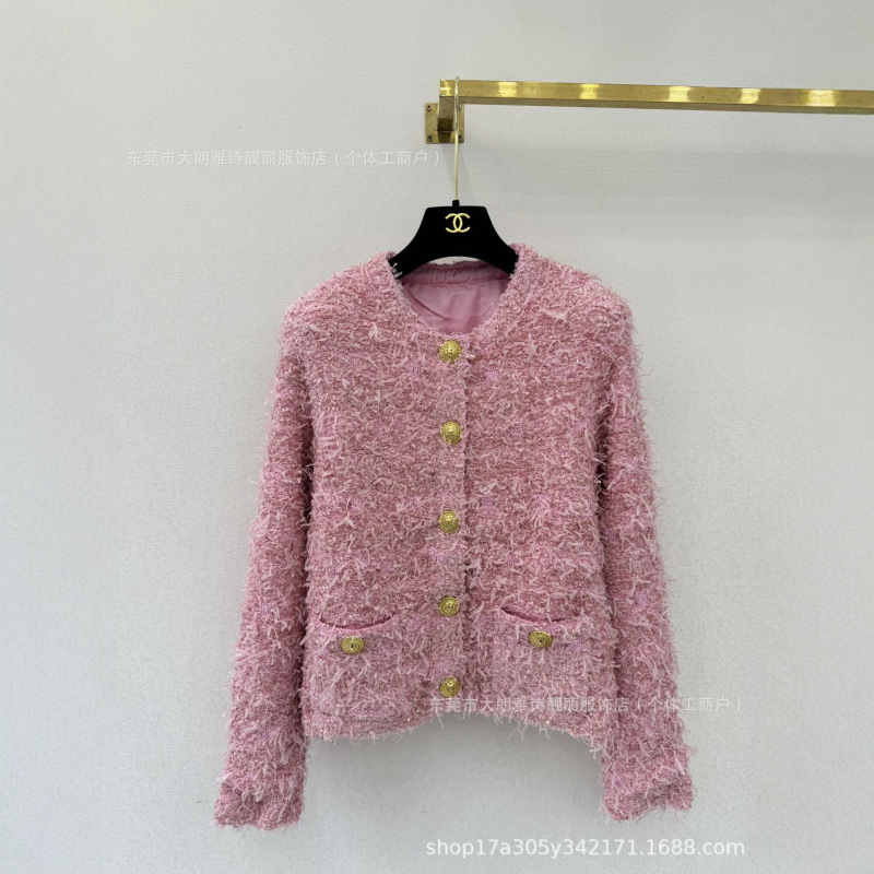 2024 Autumn/Winter Socialite Style Light Luxury Metal Buckle Gentle Age-Reducing Short Slim Fit Chanel-Inspired Jacket