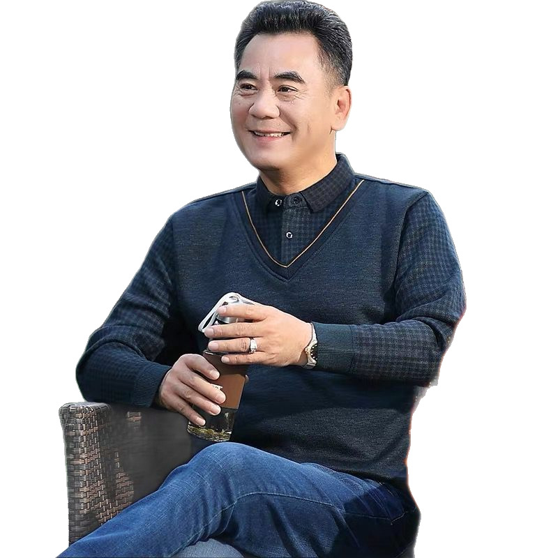 Middle-Aged Velvet Thickeneded Knitwear Men's Middle-Aged and Elderly Warm Fake Two-Piece Knitwear Dad's Winter Loose Warm Top