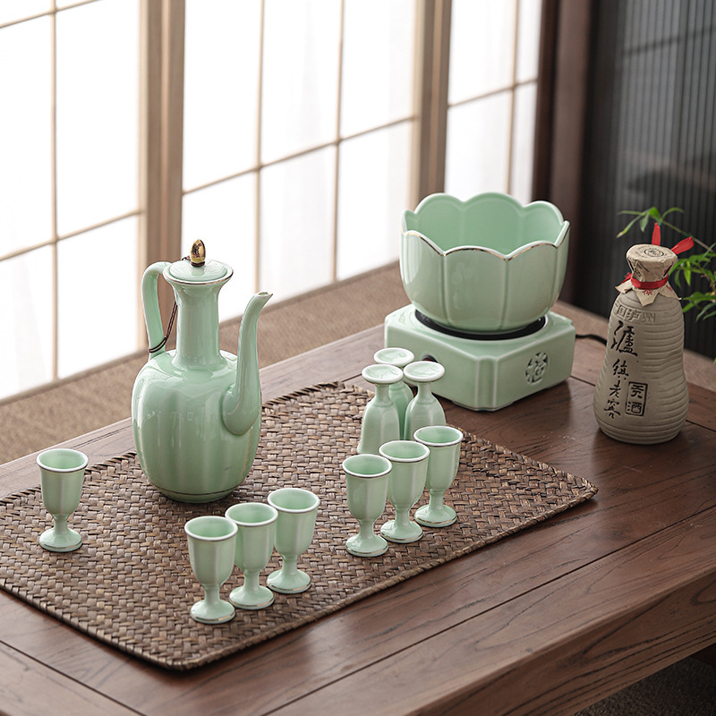 Ceramic Wine Warmer Heating Household Wine Set Large Capacity Yellow Wine Hot Wine Pot White Wine Glass Antique Chinese Style