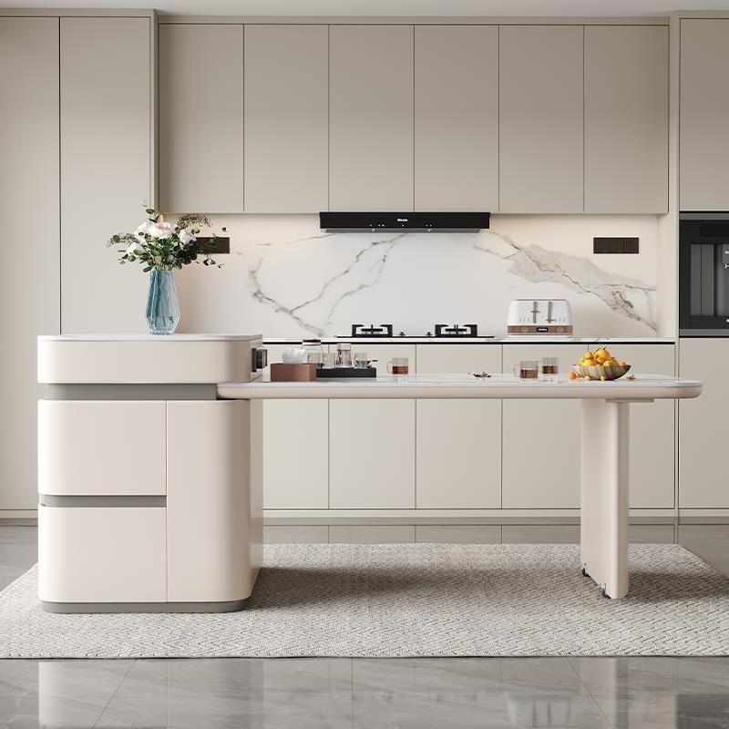 Обеденный стол островного стиля, современный, выдвижной, простой, плитка, для маленькой квартиры, кремовый, многофункциональный, комбинация для дома