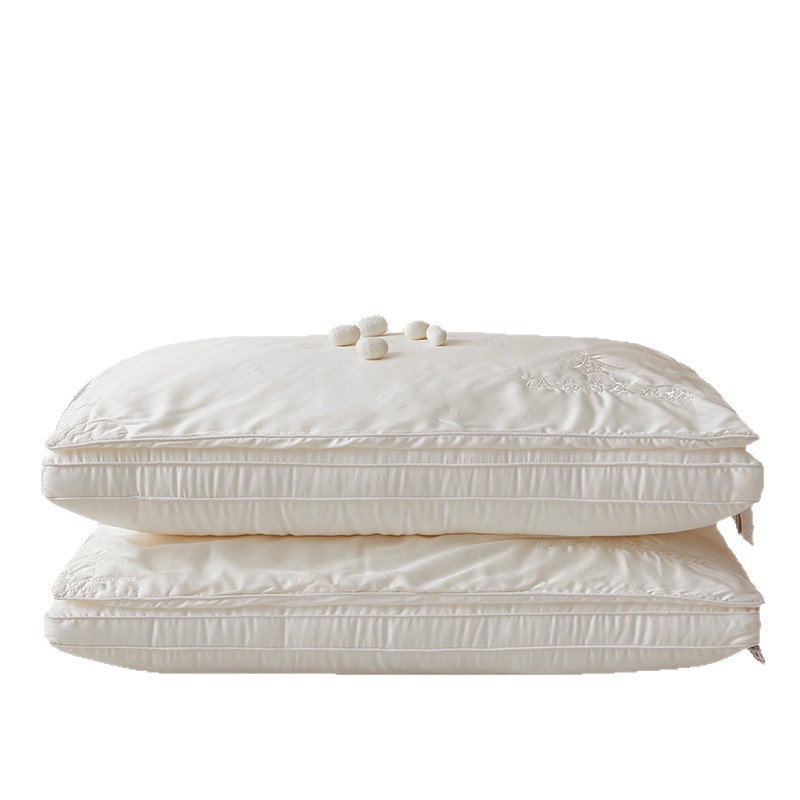 A Certain Type a 100% Silk Pillow Antibacterial Stereo Double-Layer Embroidered Pillow Core Student Neck Pillow Soft Rebound