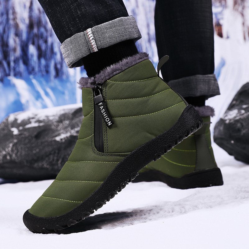 2023 New plus size snow boots men's outdoor thickened warm cotton shoes zipper fleece-lined winter men's shoes cross-border foreign trade