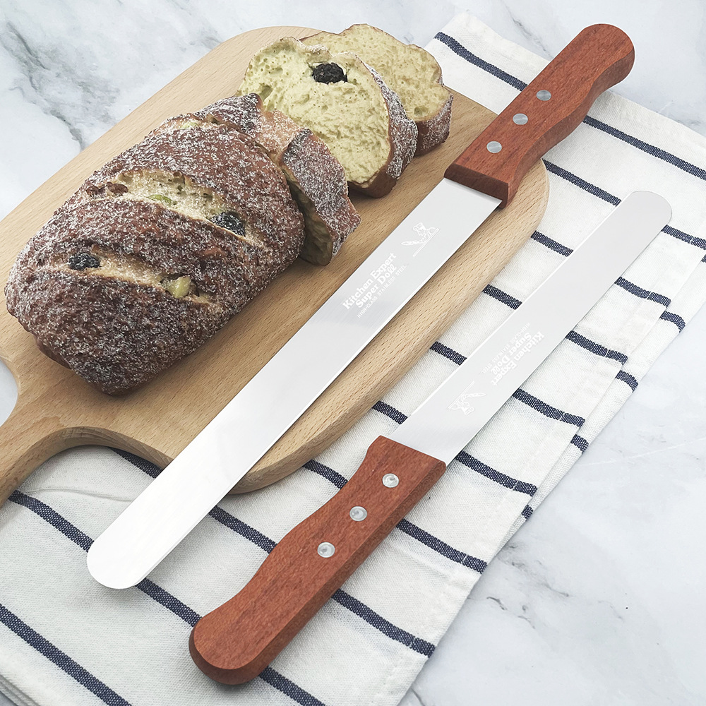 In-Stock Wooden Handle Stainless Steel Serrated Baking Bread Knife Multifunctional Coarse Grain Cake Toast Slicing Bread Knife