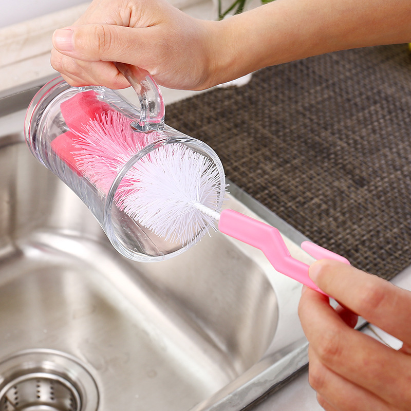 Household long handle milk bottle brush kitchen fine wool sponge brush glass cleaning brush 360 degree rotating brush