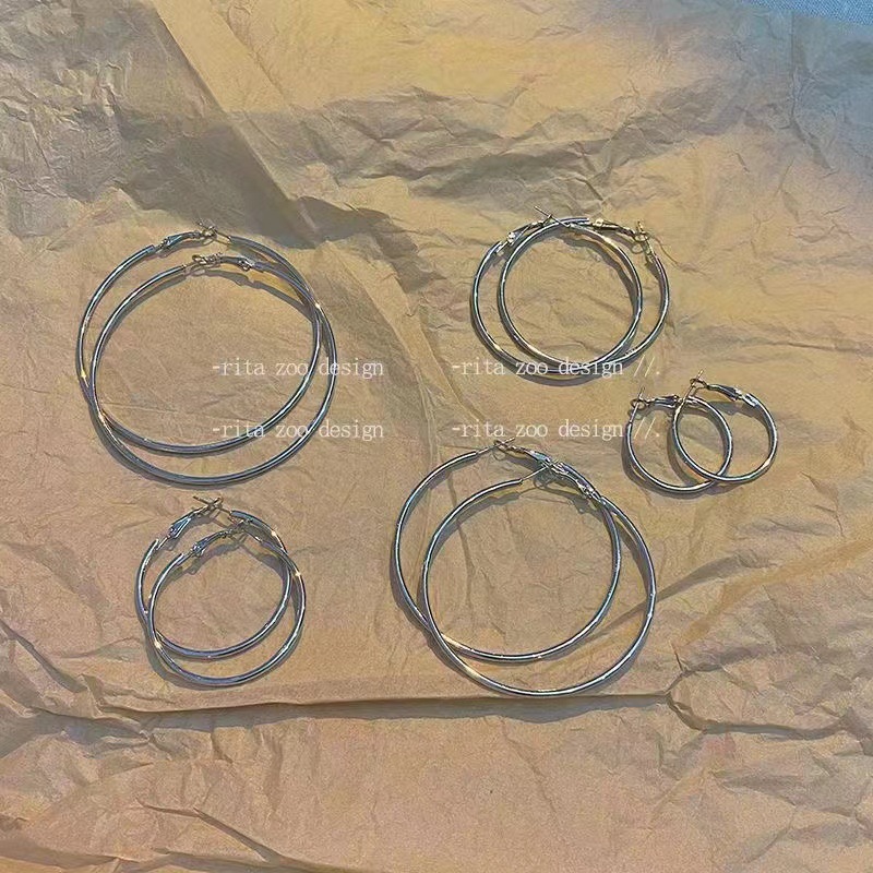 Серьги из серебра 925 пробы, большие серьги-кольца, минималистичный стиль, модные гвоздики, ультратонкие серьги с большим диаметром