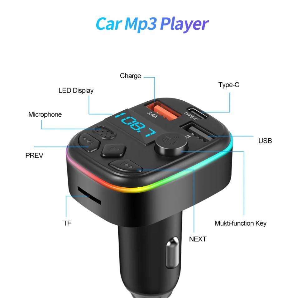 Cross-border C4 CAr Bluetooth MP3 HAnds-free CAll Plug-in CArd PlAybAck FM TrAnsmitter 3A Bluetooth CAr ChArging Source FActory