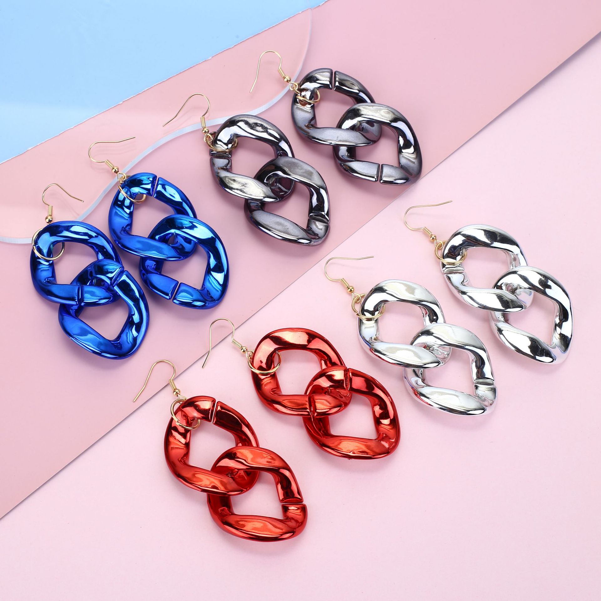 Cool Disco Harajuku Style Acrylic Rainbow Chain Earrings Japanese Style Colorful Elegant Candy Color Earrings for Women