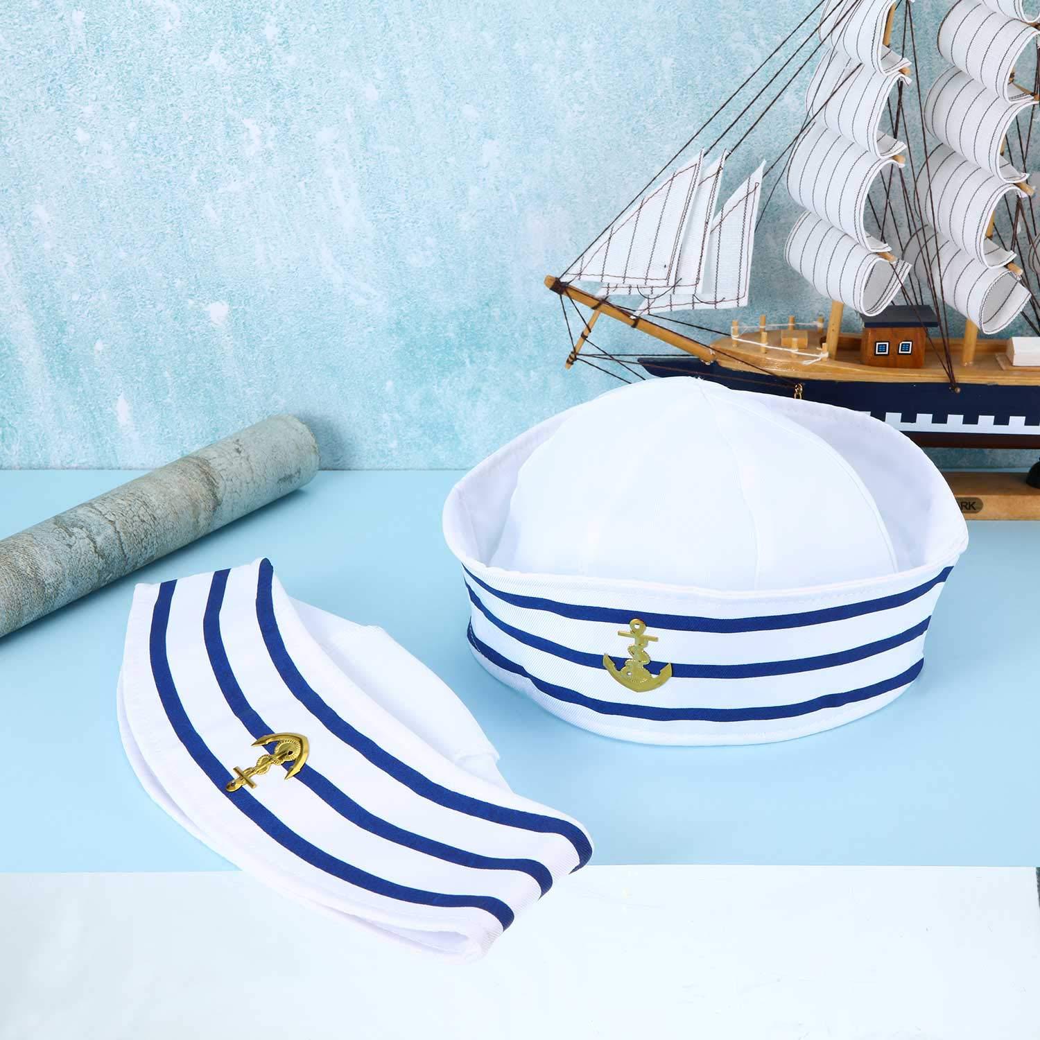 Summer Sailor Hat Blue and White Stripesd Navy Hat Cross-Border Sun Protection Hat Women's Halloween Cos Uniform Captain Hat