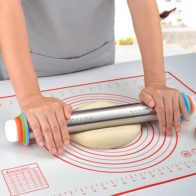 Amazon 17inch Stainless Steel Rolling Pin Kneading Mat Set with Adjustable Thickness Scale Rolling Pin Kneading Tool