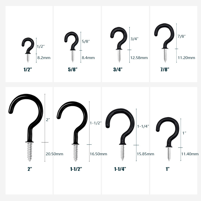 Cross-border ceiling hook flower basket cup screw-in self-tapping question mark light hook black and white dip plastic cup hook