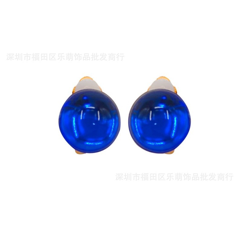 Magic House mirabei girl jewelry lens-free glasses frame sapphire blue hair ball ear clip pierced earrings suit