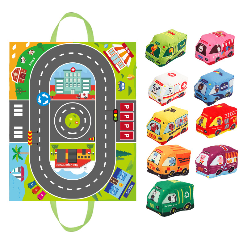 Cross-Border Amazon Infant Toy Cloth Car with Storage Bag Carpet Rattle Paper Transportation Cloth Car Toy
