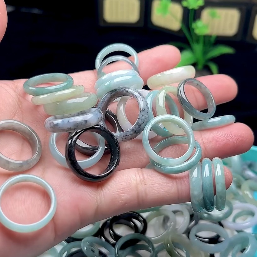 Burmese Jade, Hazardous Material Ring Jewelry, A-Grade Jadeite Ring, Jade Ware, Sihui Jewelry Wholesale, Icy Waxy Burmese Jade