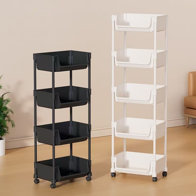 Movable Floor-Standing Simple Trolley Household Snacks Multi-Layer Living Room Mobile Kitchen Storage Rack with Wheels
