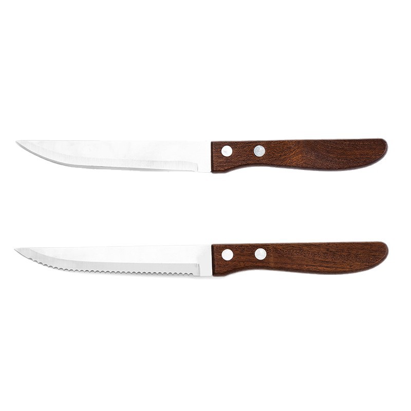 Stainless Steel Western Knife Wooden Handle Household Tableware Steak Knife 4.5 Inch Serrated Knife Pointed Universal Knife Factory in stock
