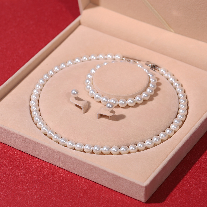 Natural Deep Sea Shell Beads Pearl Gift Set Shell Pearl Necklace Jewelry High-End Three-Piece Set of Beads