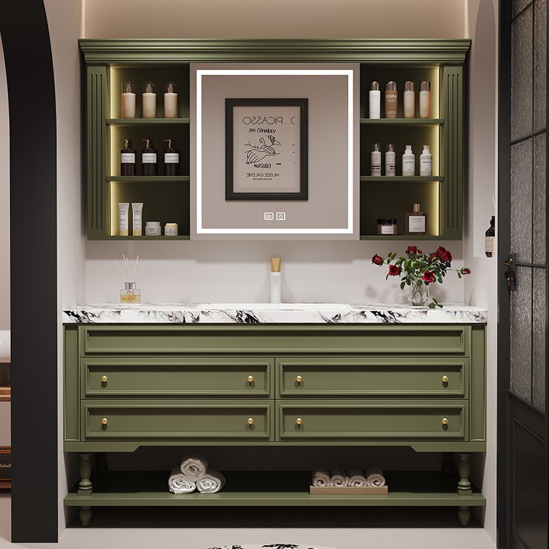 Oak French Retro Bathroom Cabinet Combination American Bathroom Floor Sink Sink Sink Cabinet Bathroom