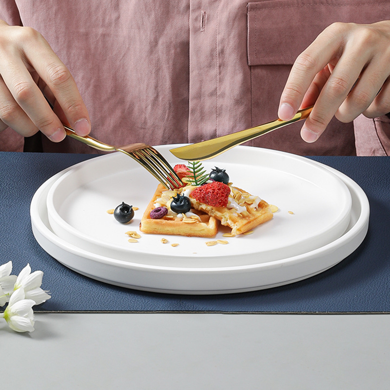 Круглая меламиновая тарелка скандинавского стиля для ресторанов, плоская тарелка для стейка и холодных блюд, имитация фарфора, столовая посуда