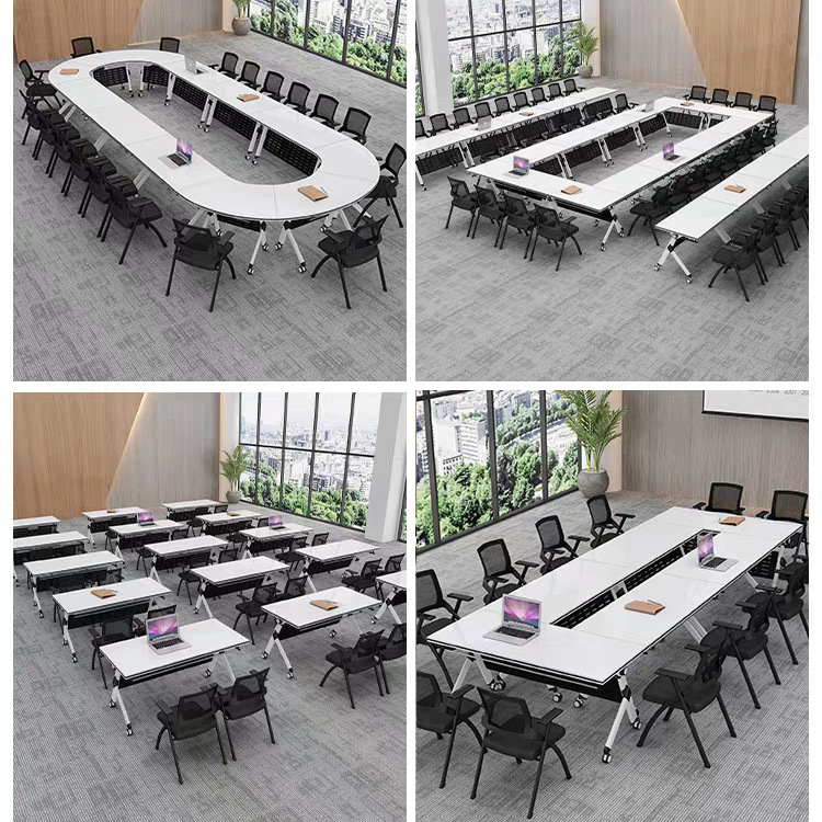 Folding Training Table and Chair Set, Movable Office Desk, Strip Table with Wheels, Conference Table, School Training Institution Desk