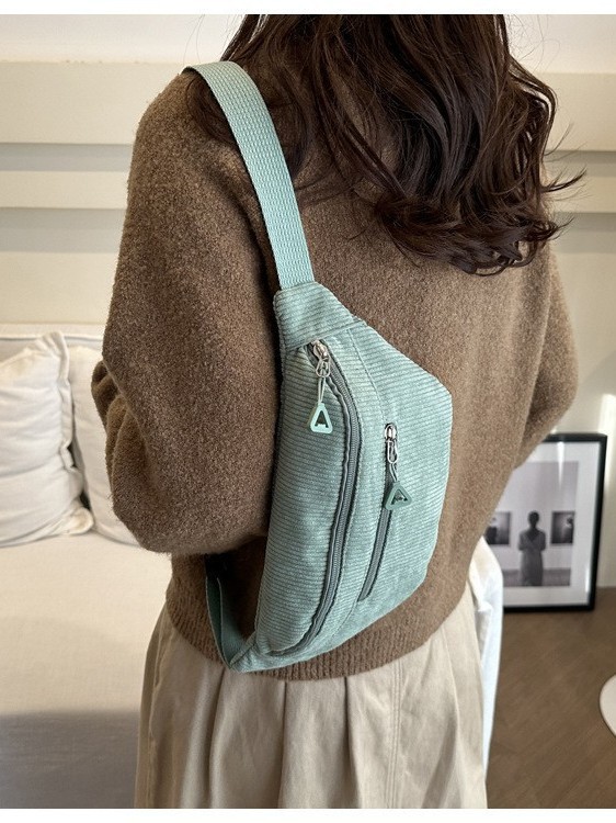 Cross-Border Lightweight Waist Bag New Corduroy Casual Women's Multi-Purpose Crossbody Bag Versatile Fashion Simple Chest Bag Cycling Bag